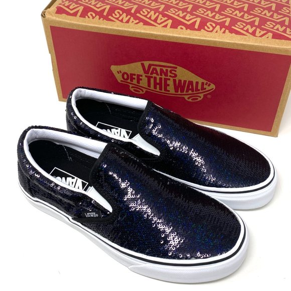 VANS Classic Slip-On Micro Sequins Black Glitter Sneakers Women Size VN0A4U382PC - Picture 7 of 11
